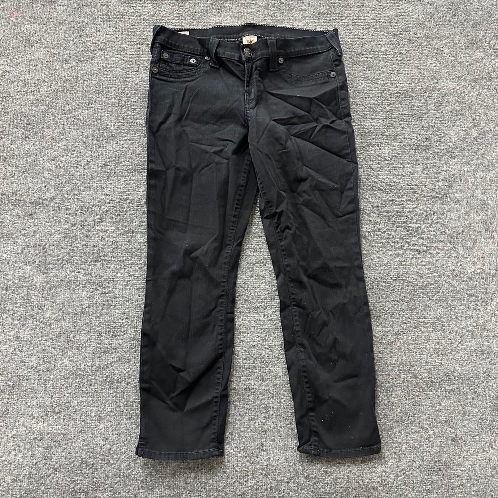 True Religion Jeans Mens Size 32 Black Slim Fit Horseshoe Stitch Made in USA